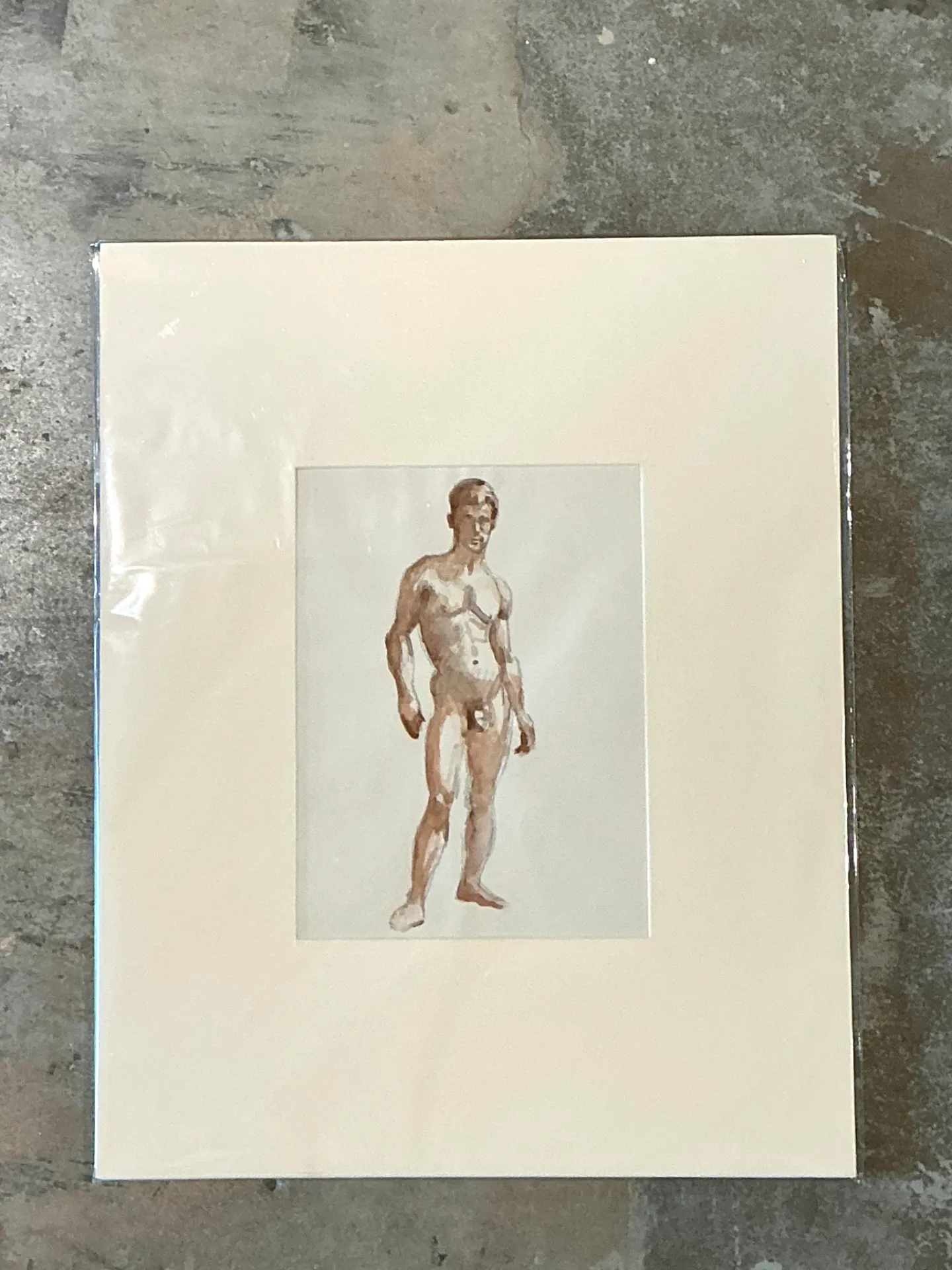 Vintage Original Figurative Watercolor In Mat — additional photo 5