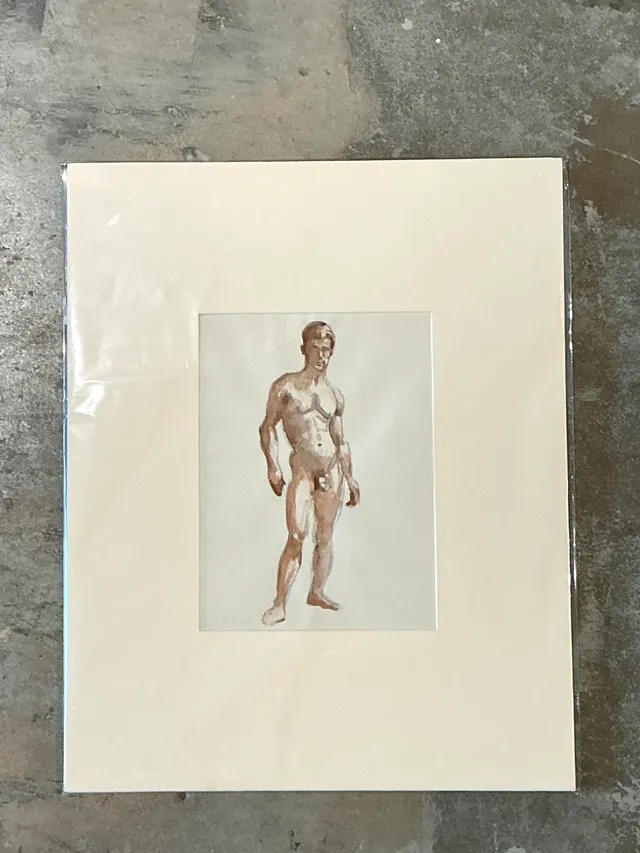Vintage Original Figurative Watercolor In Mat — additional photo 5