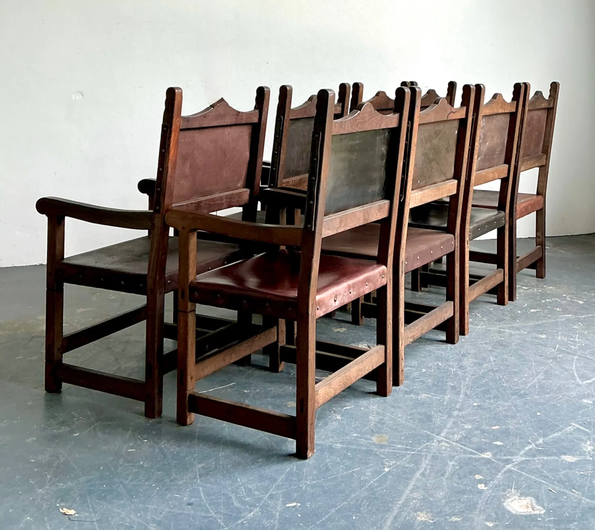Vintage Spanish Leather and Wood Armchairs - Set of 6 — additional photo 2