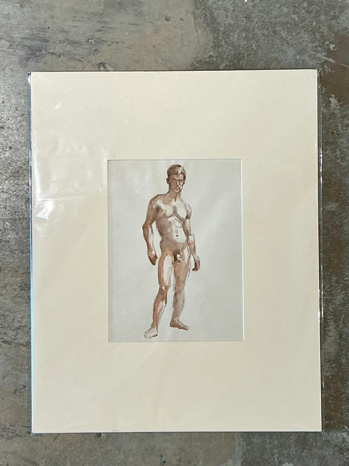 Vintage Original Figurative Watercolor In Mat — additional photo 4