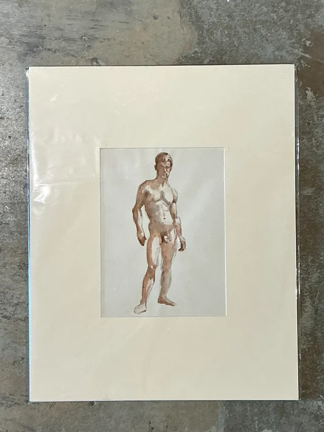 Vintage Original Figurative Watercolor In Mat — additional photo 4