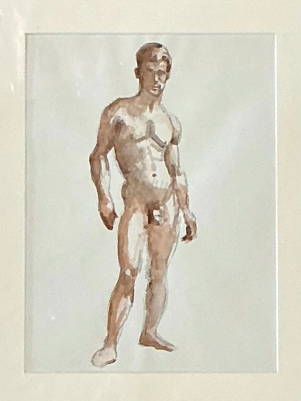Vintage Original Figurative Watercolor In Mat — additional photo 3