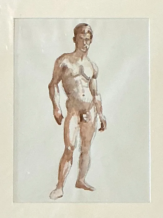 Vintage Original Figurative Watercolor In Mat — additional photo 3