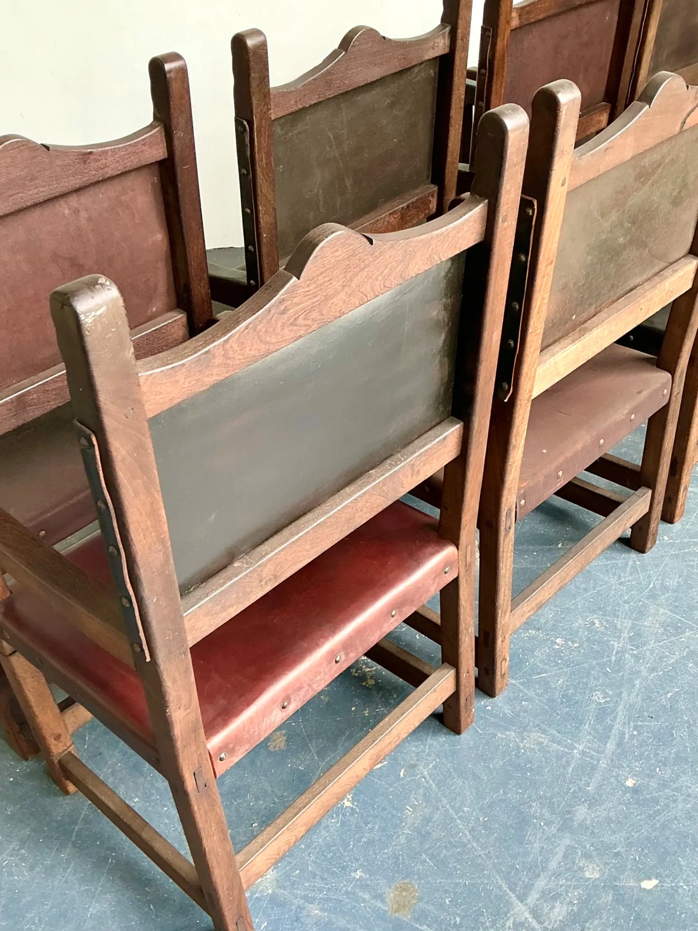 Vintage Spanish Leather and Wood Armchairs - Set of 6 — additional photo 3