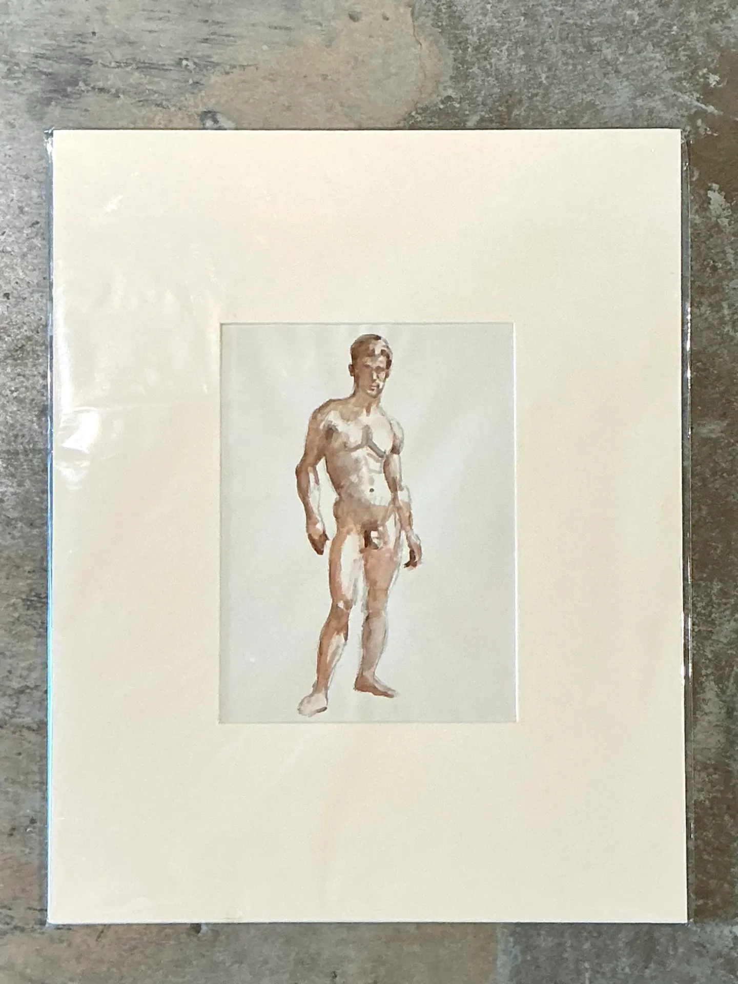 Vintage Original Figurative Watercolor In Mat — additional photo 6