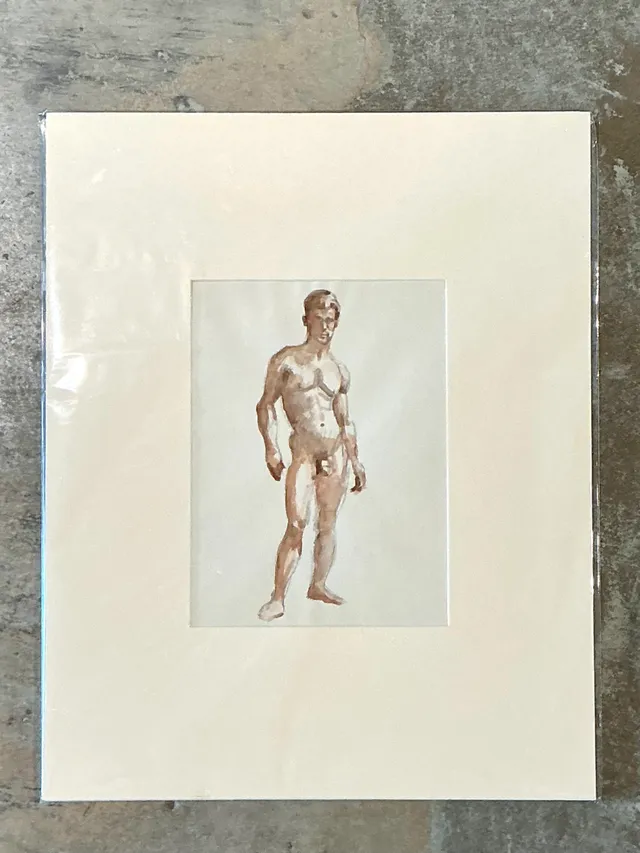 Vintage Original Figurative Watercolor In Mat — additional photo 6