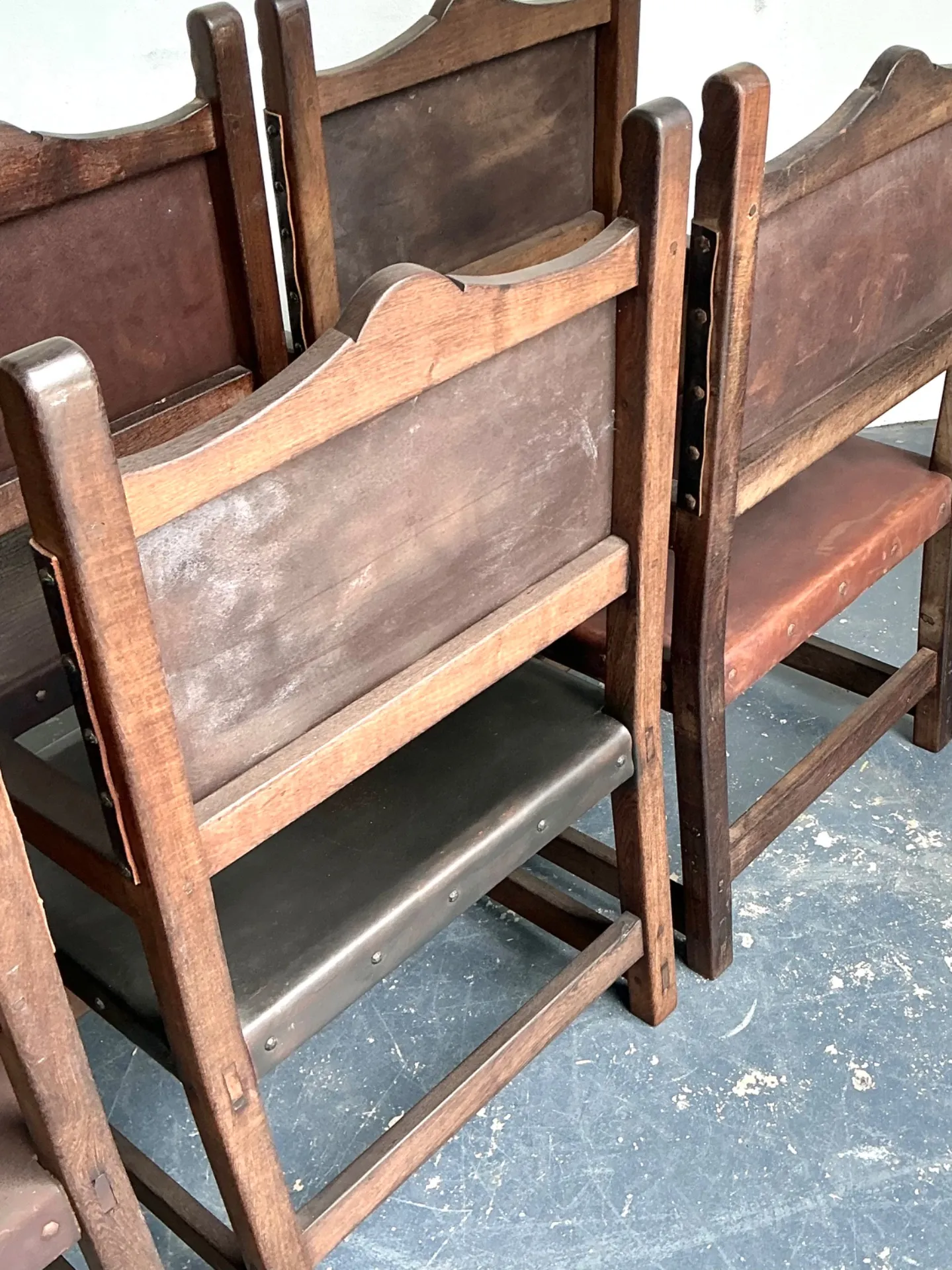 Vintage Spanish Leather and Wood Armchairs - Set of 6 — additional photo 5