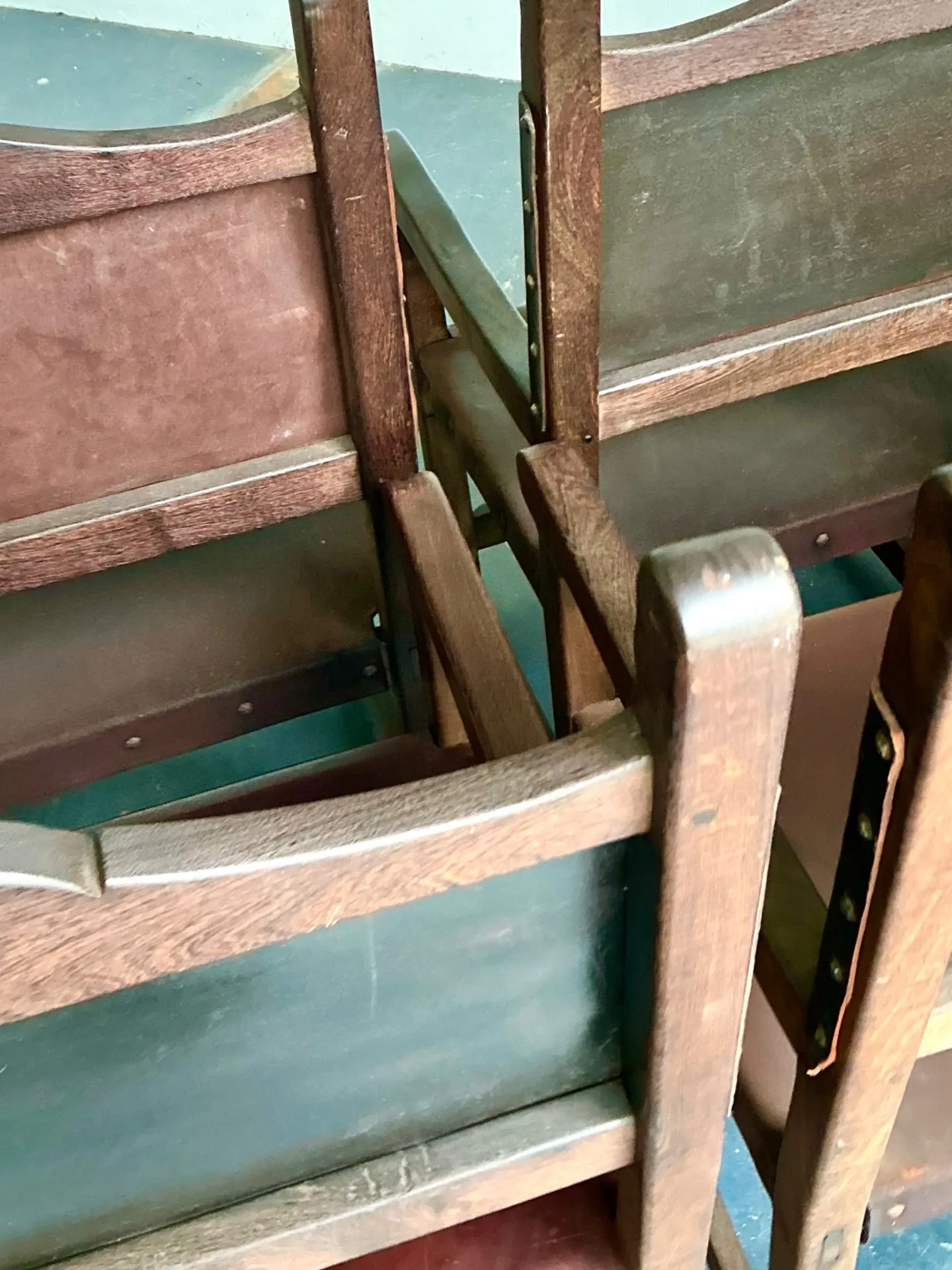 Vintage Spanish Leather and Wood Armchairs - Set of 6 — additional photo 8