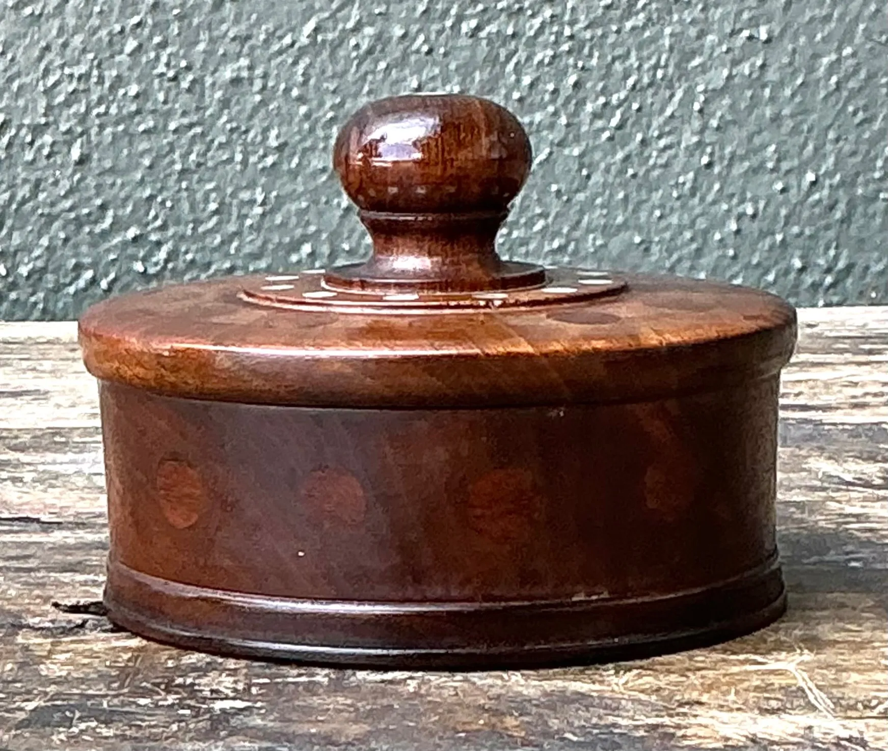Vintage Round Wood Inlay Trinket Box — additional photo 5