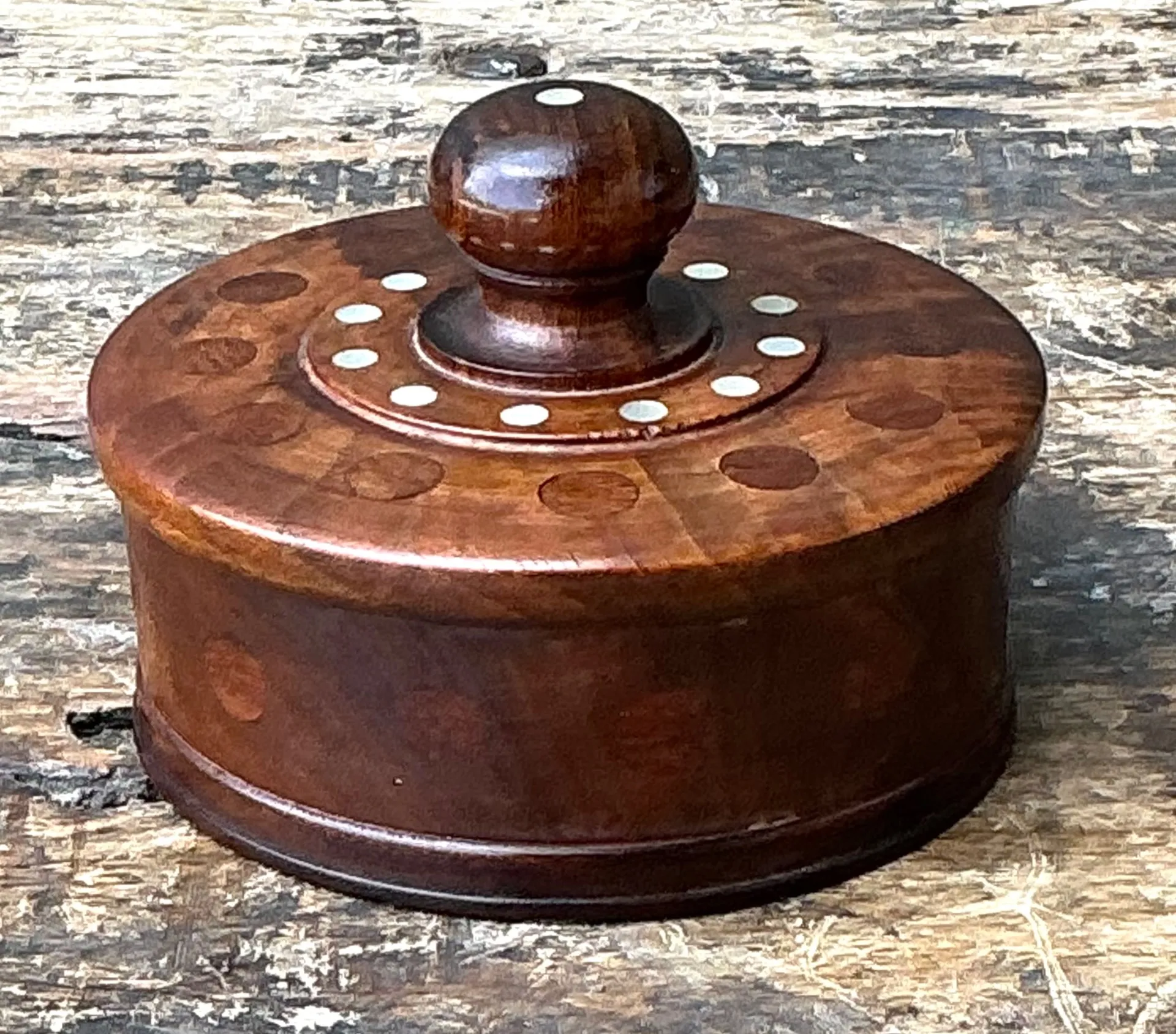 Vintage Round Wood Inlay Trinket Box — additional photo 3
