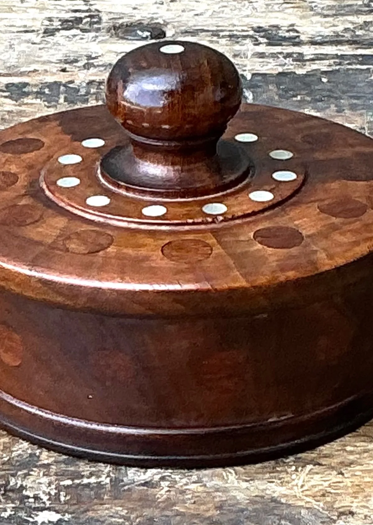 Vintage Round Wood Inlay Trinket Box — additional photo 3
