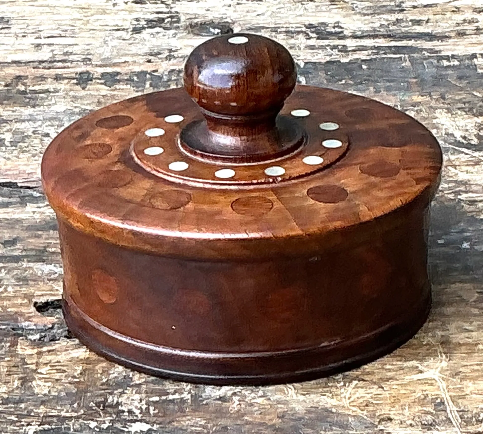 Vintage Round Wood Inlay Trinket Box — additional photo 2
