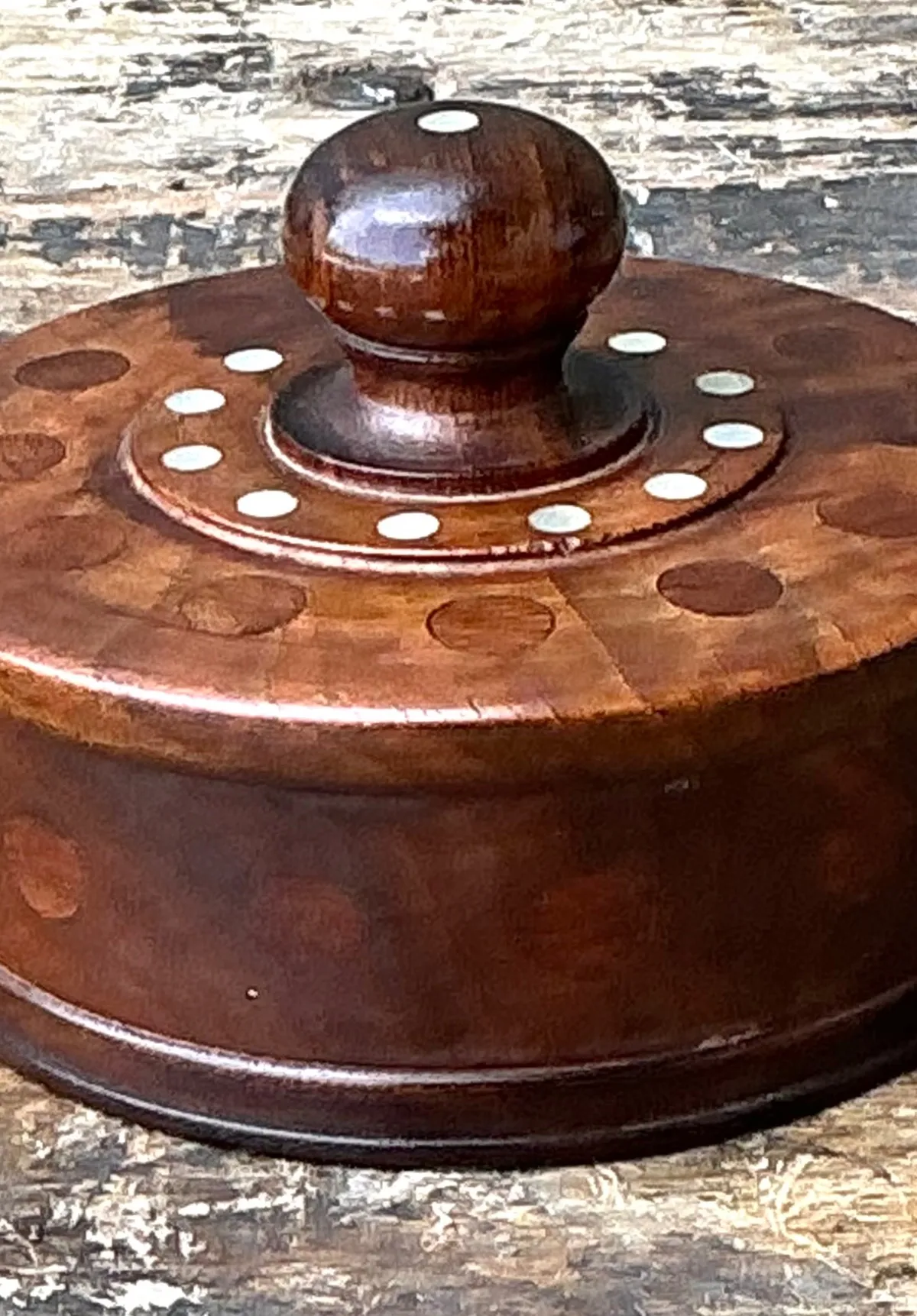 Vintage Round Wood Inlay Trinket Box — additional photo 2