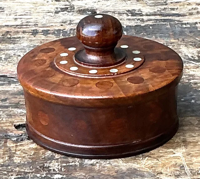 Vintage Round Wood Inlay Trinket Box — additional photo 2