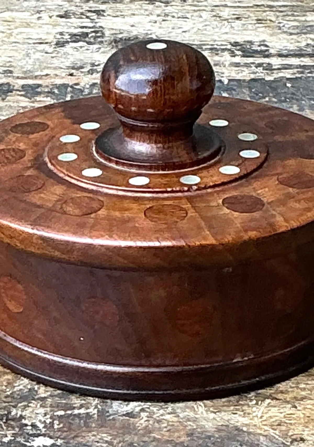 Vintage Round Wood Inlay Trinket Box — additional photo 6