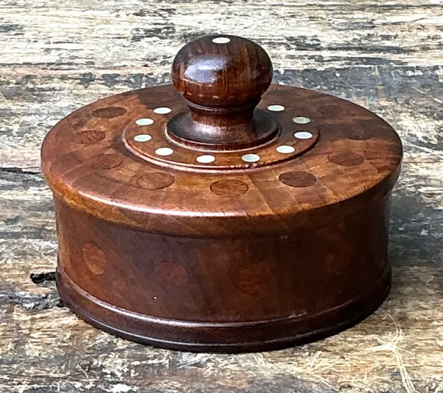 Vintage Round Wood Inlay Trinket Box — additional photo 6