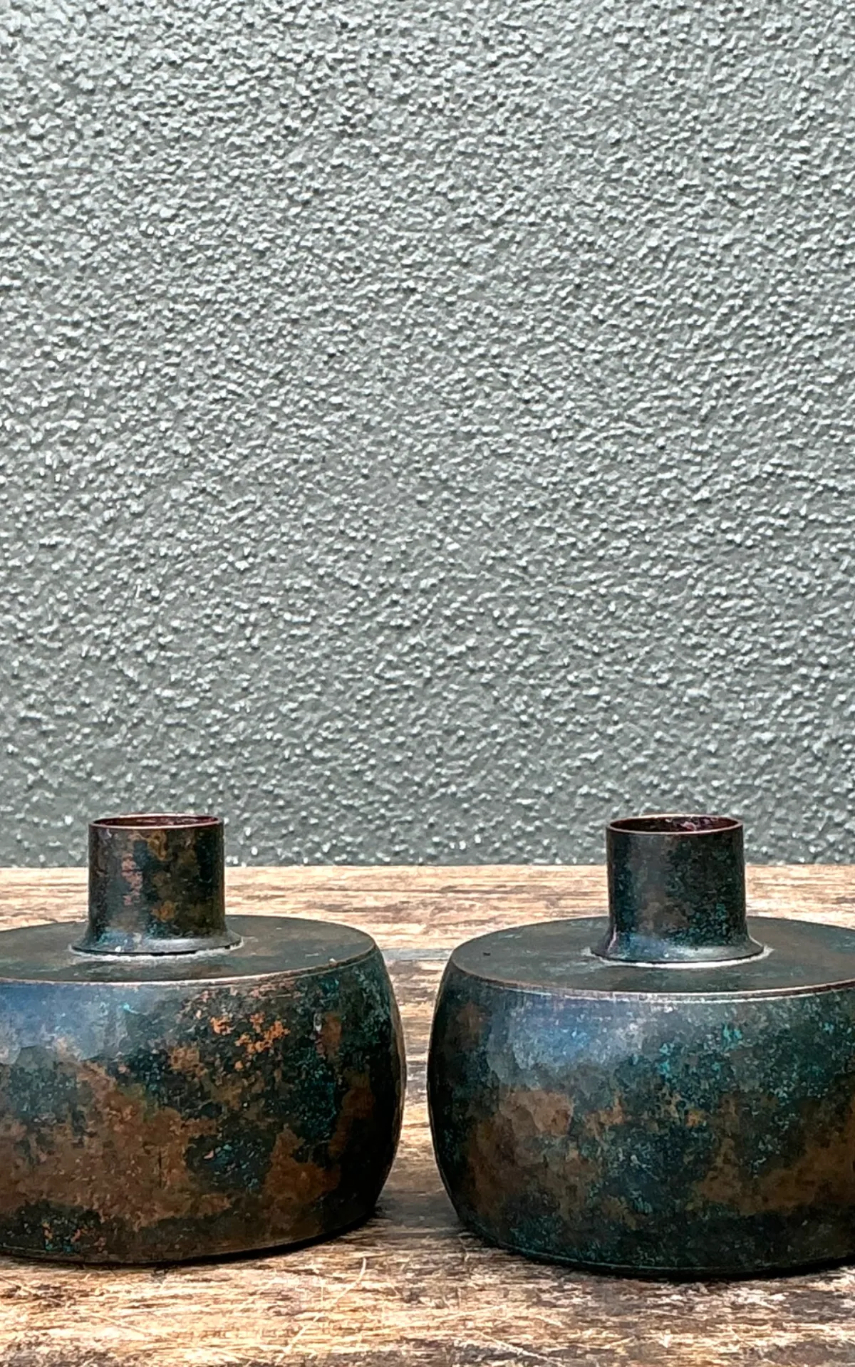 Vintage Patinated Metal Vases - Pair — additional photo 1