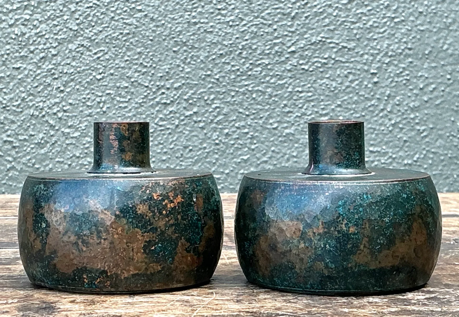 Vintage Patinated Metal Vases - Pair — additional photo 3