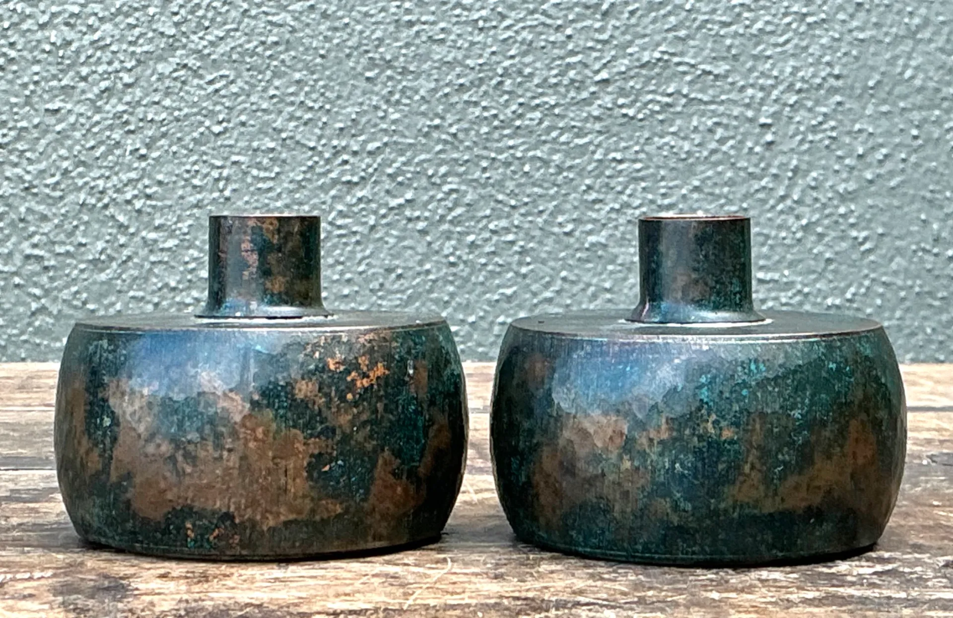 Vintage Patinated Metal Vases - Pair — additional photo 5