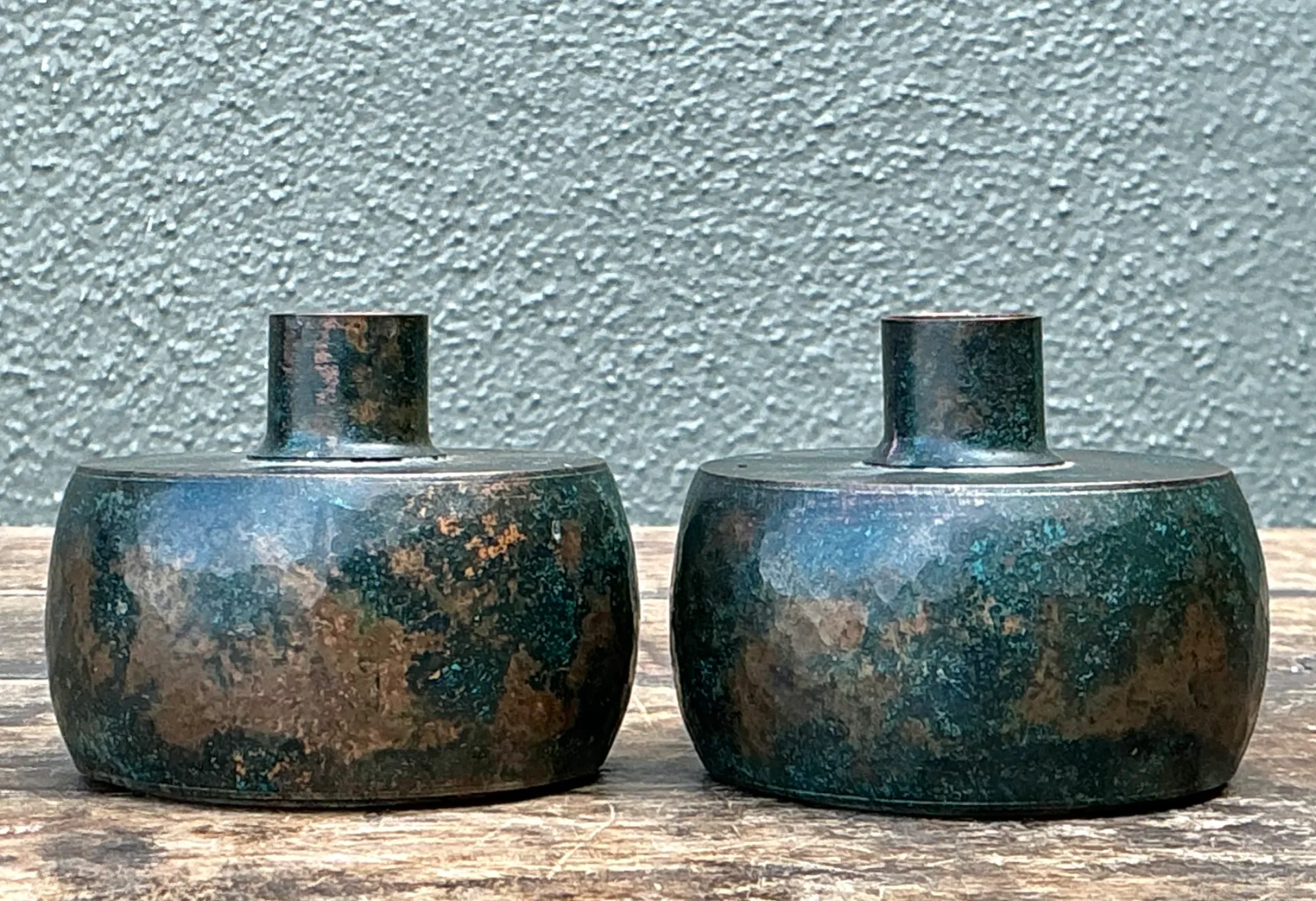Vintage Patinated Metal Vases - Pair — additional photo 8