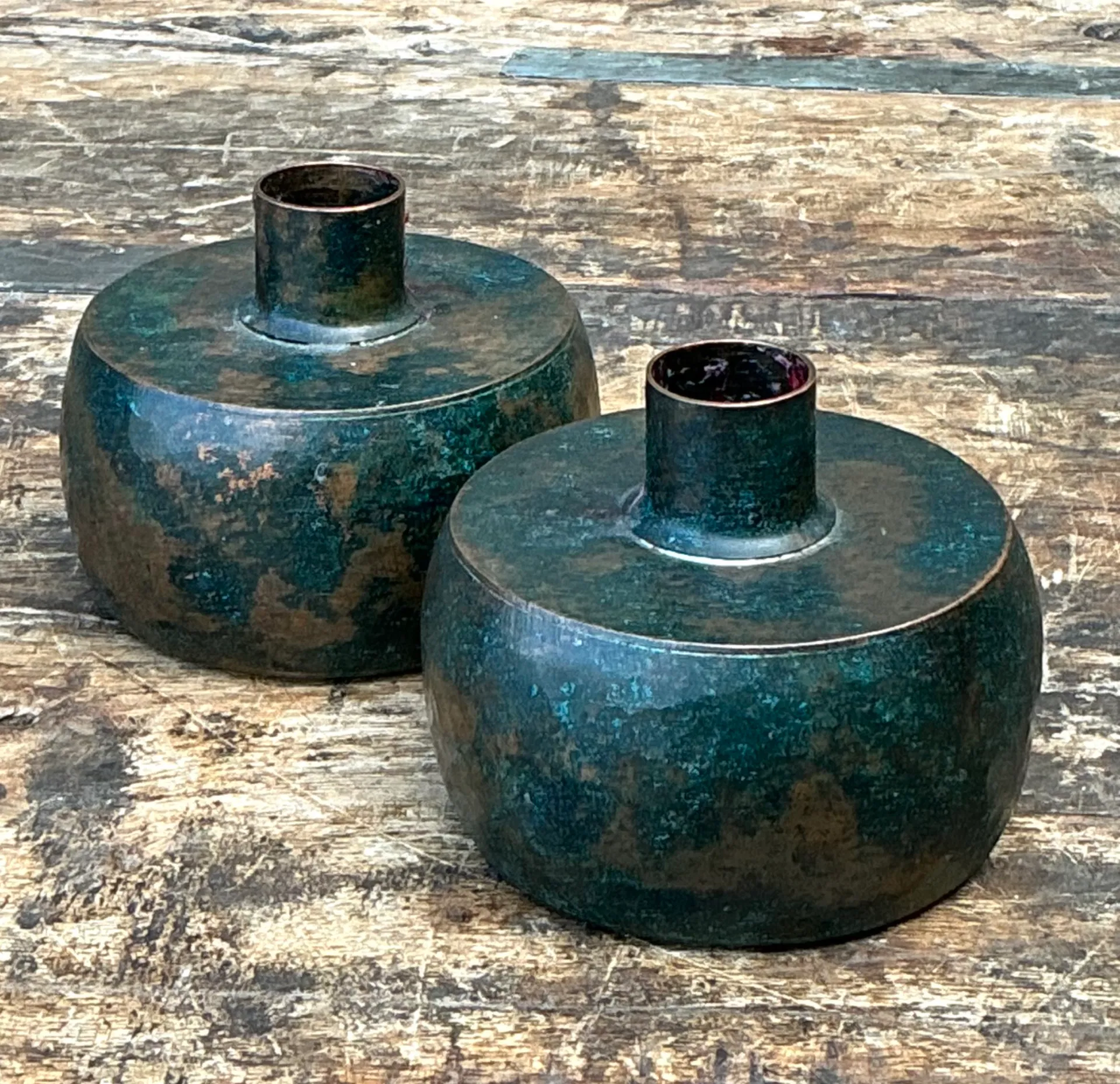 Vintage Patinated Metal Vases - Pair — additional photo 6