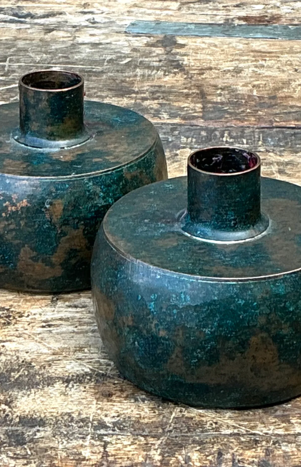 Vintage Patinated Metal Vases - Pair — additional photo 6