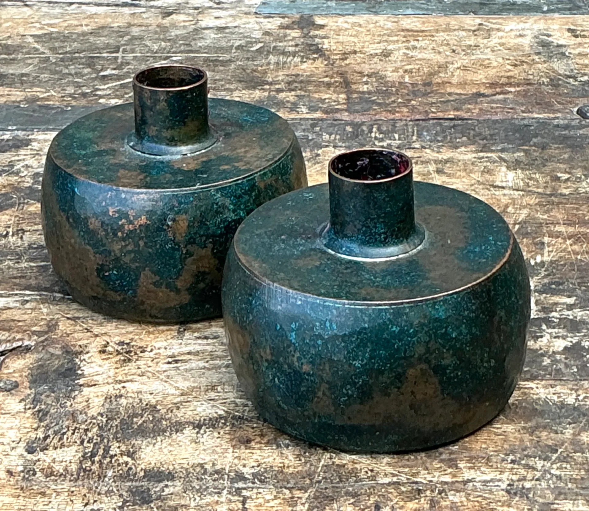 Vintage Patinated Metal Vases - Pair — additional photo 2