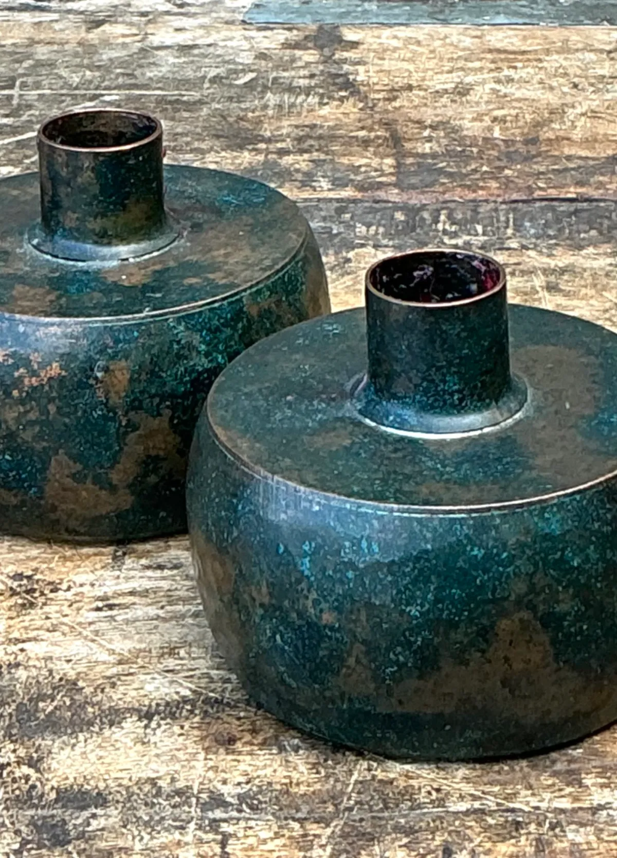 Vintage Patinated Metal Vases - Pair — additional photo 2
