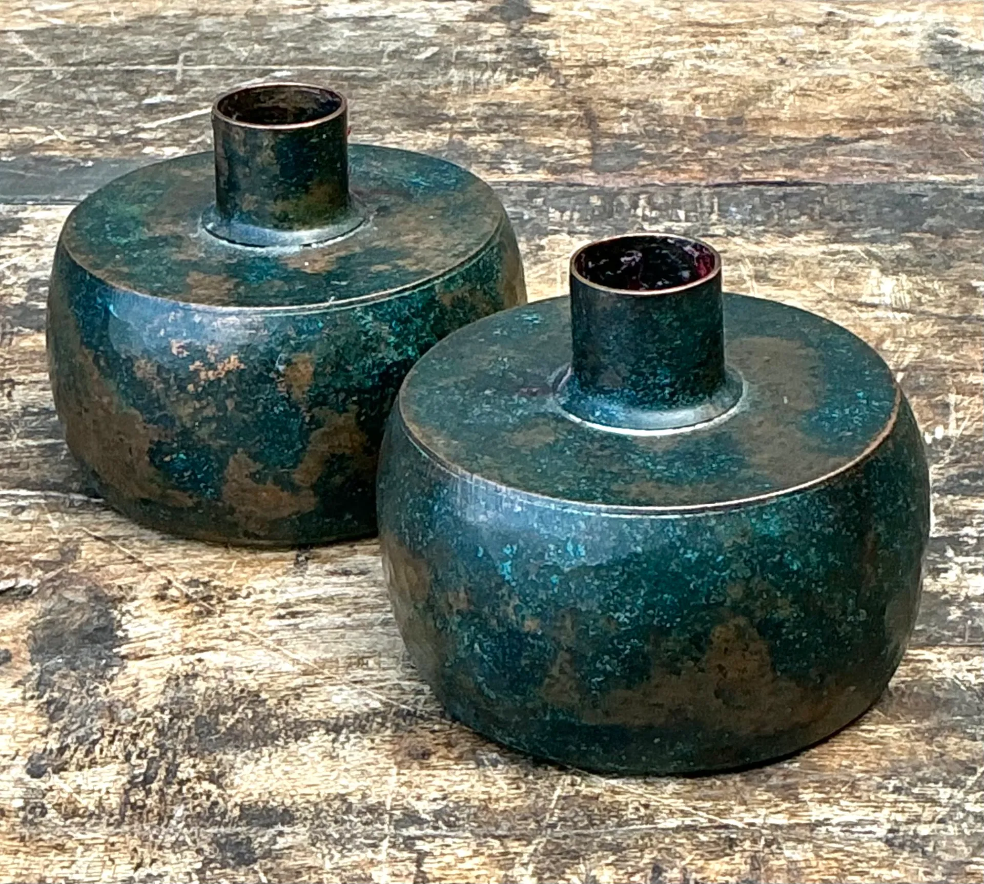 Vintage Patinated Metal Vases - Pair — additional photo 4