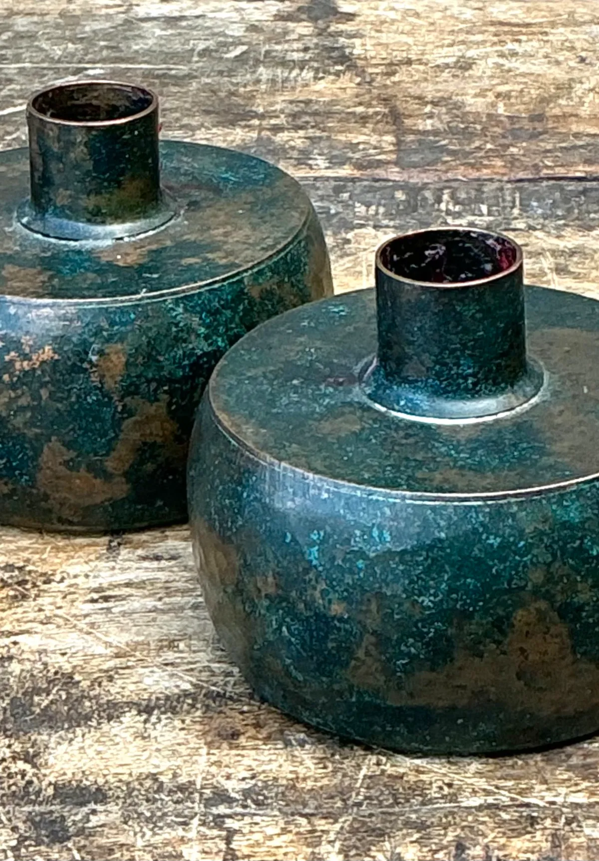 Vintage Patinated Metal Vases - Pair — additional photo 4