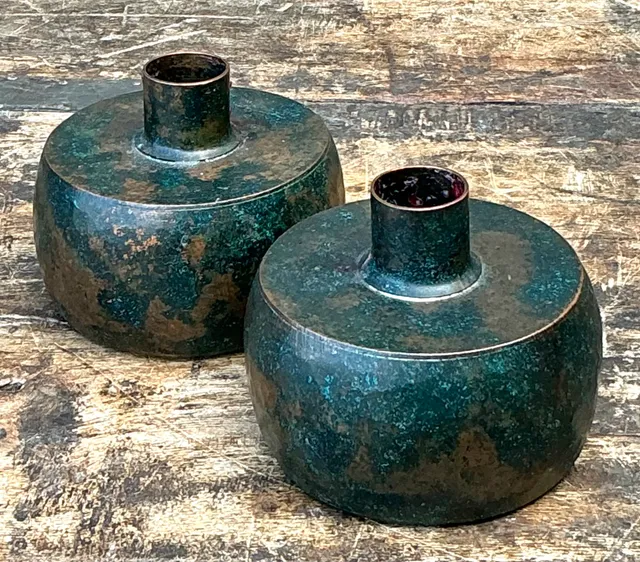 Vintage Patinated Metal Vases - Pair — additional photo 7