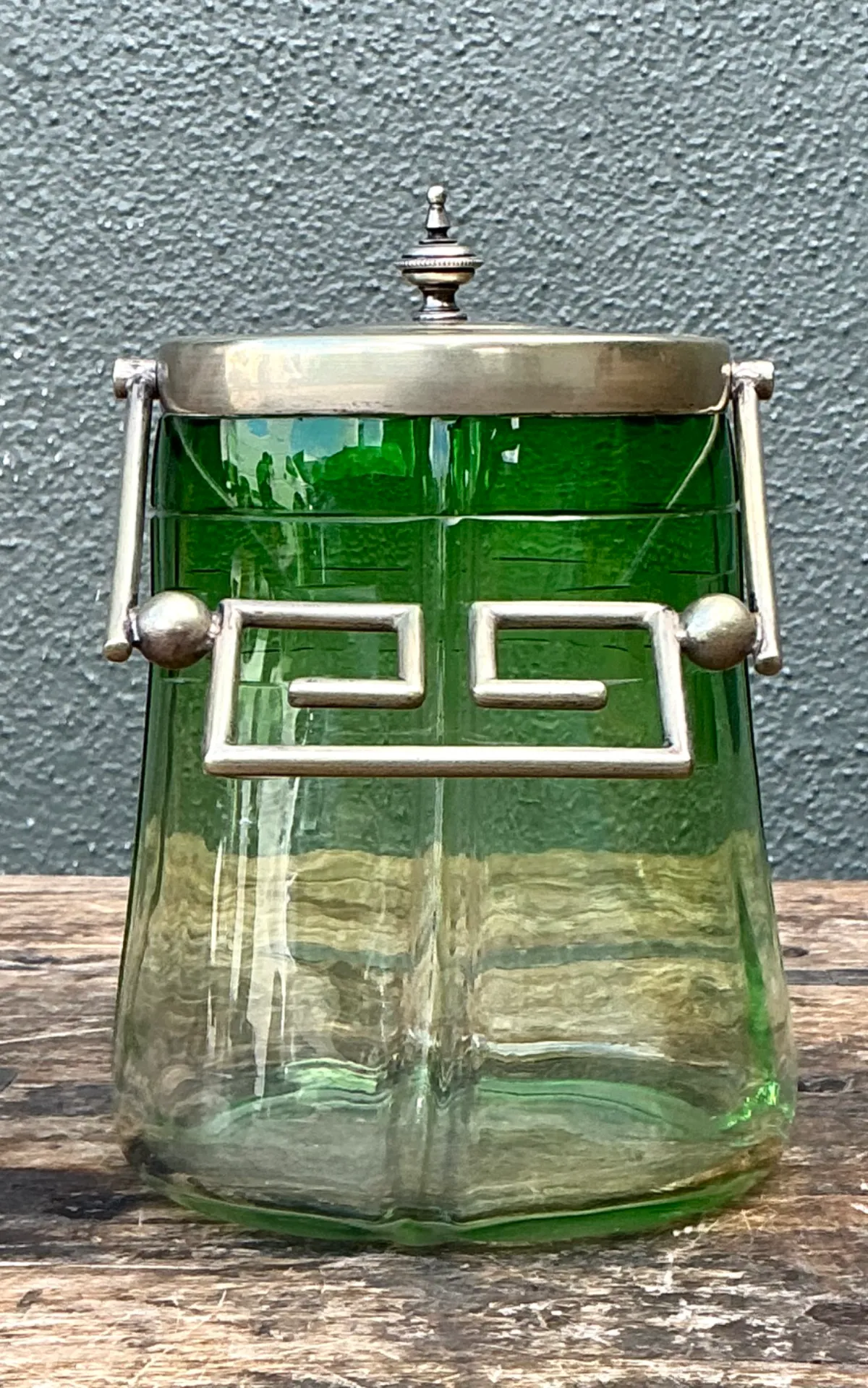 Vintage Green Glass and Metal Ice Bucket — additional photo 4