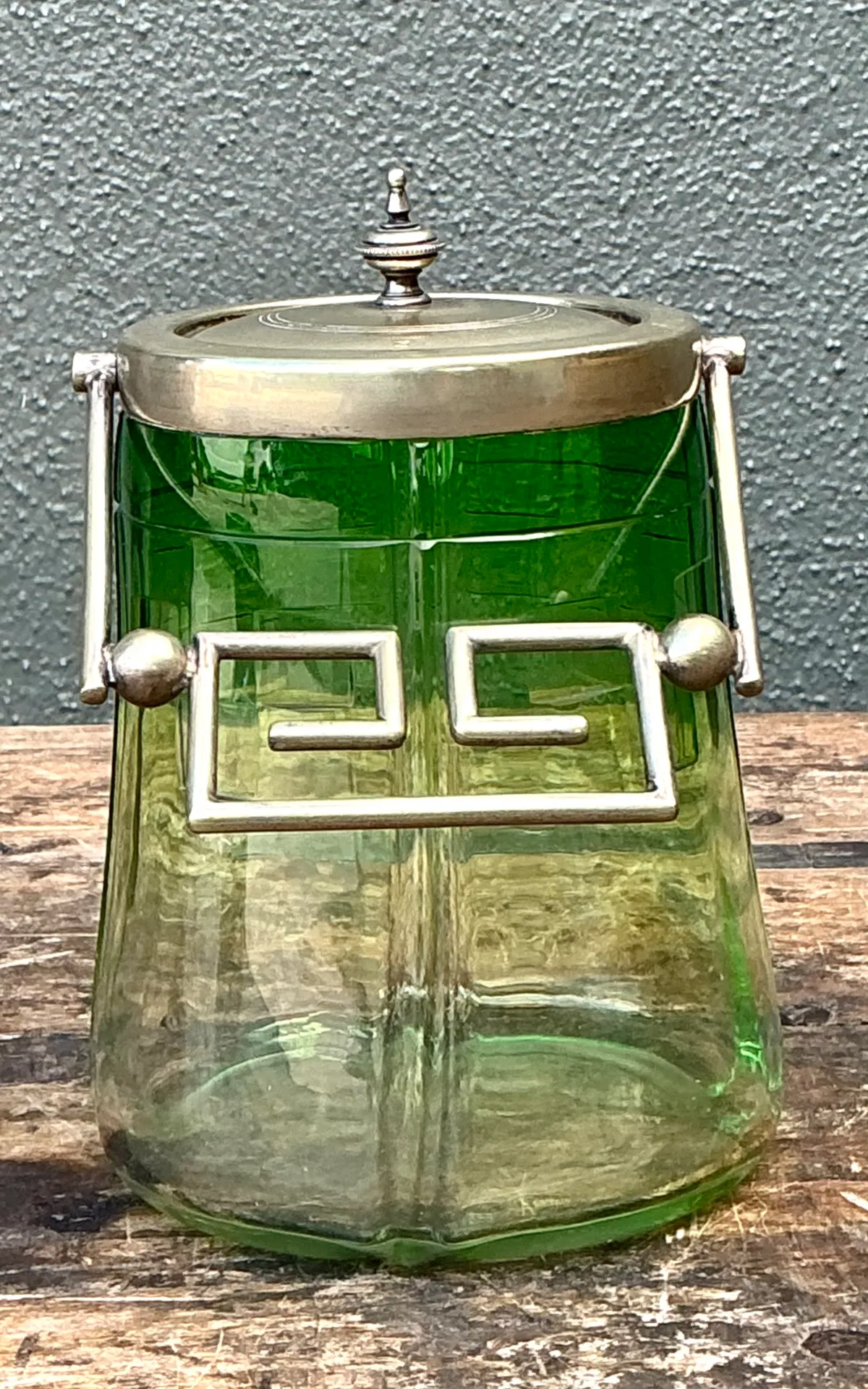 Vintage Green Glass and Metal Ice Bucket — additional photo 5