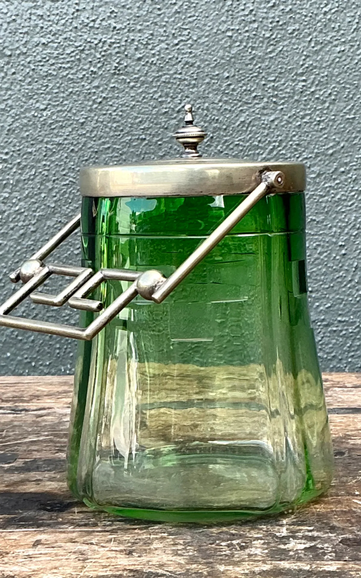 Vintage Green Glass and Metal Ice Bucket — additional photo 8