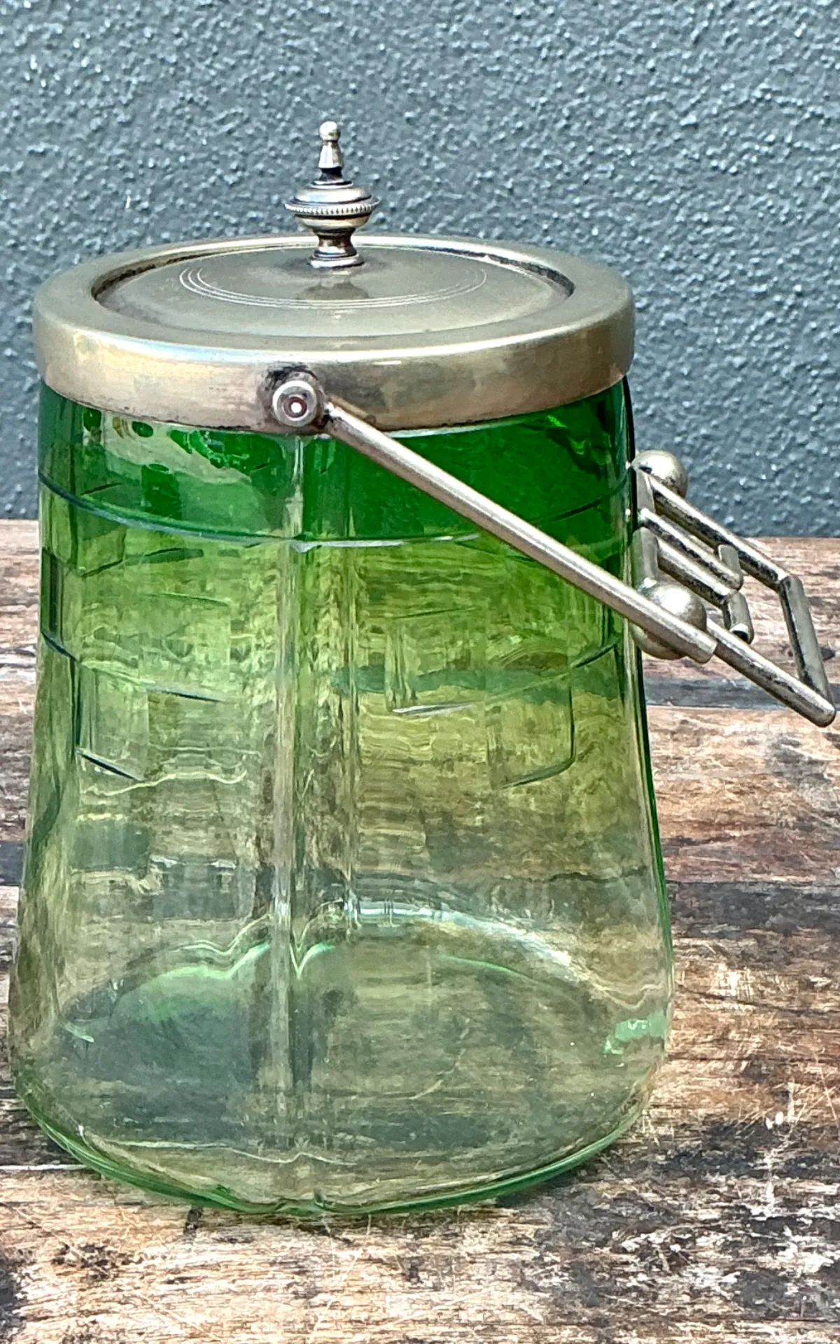 Vintage Green Glass and Metal Ice Bucket — additional photo 6
