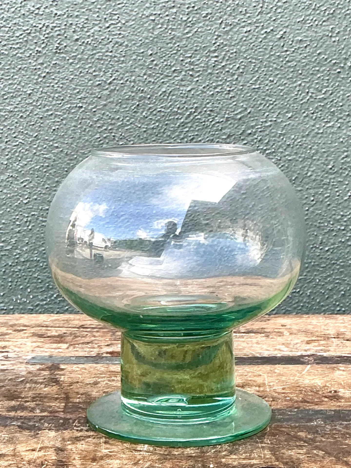 Vintage Green Pedestal Glass Vase — additional photo 1