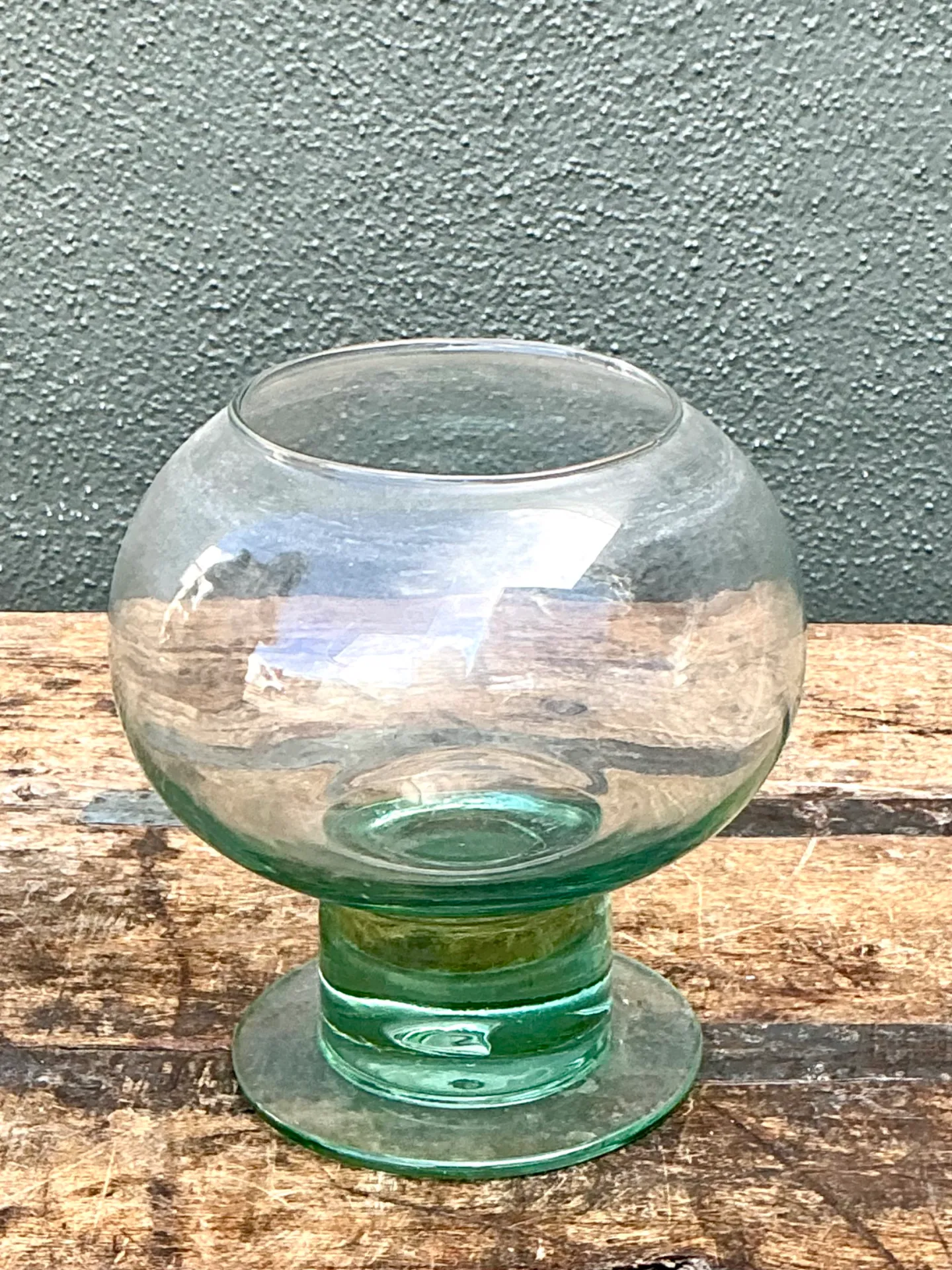Vintage Green Pedestal Glass Vase — additional photo 2
