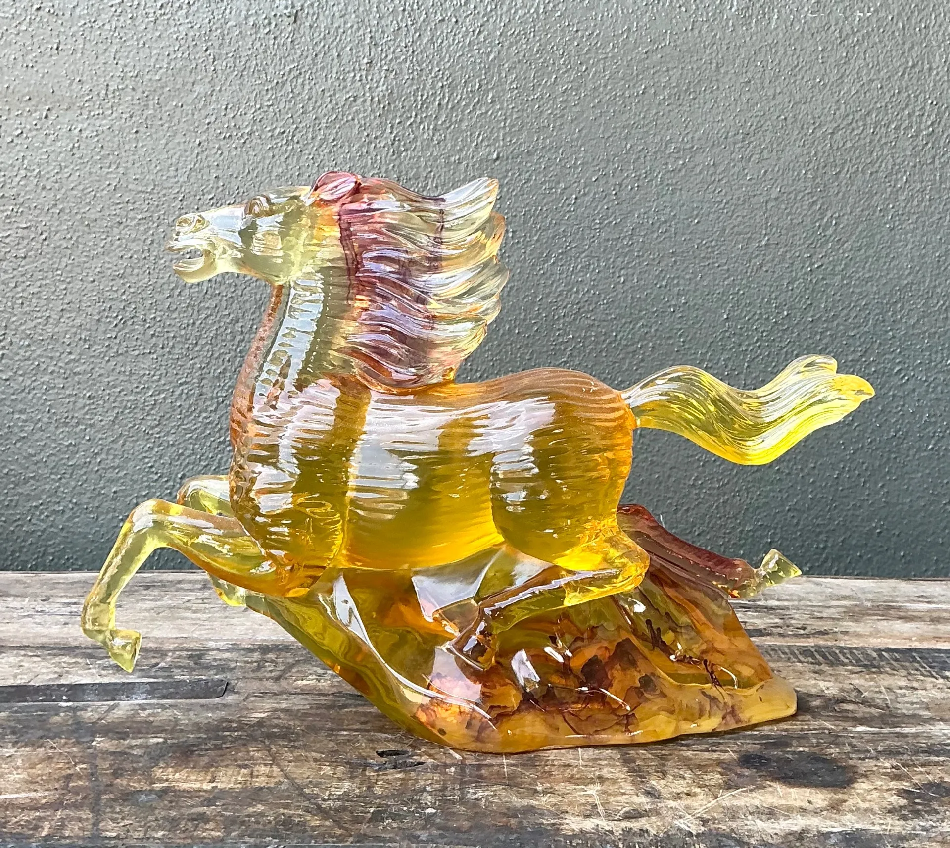 Vintage Amber Cast Lucite Running Horse Sculpture — additional photo 4