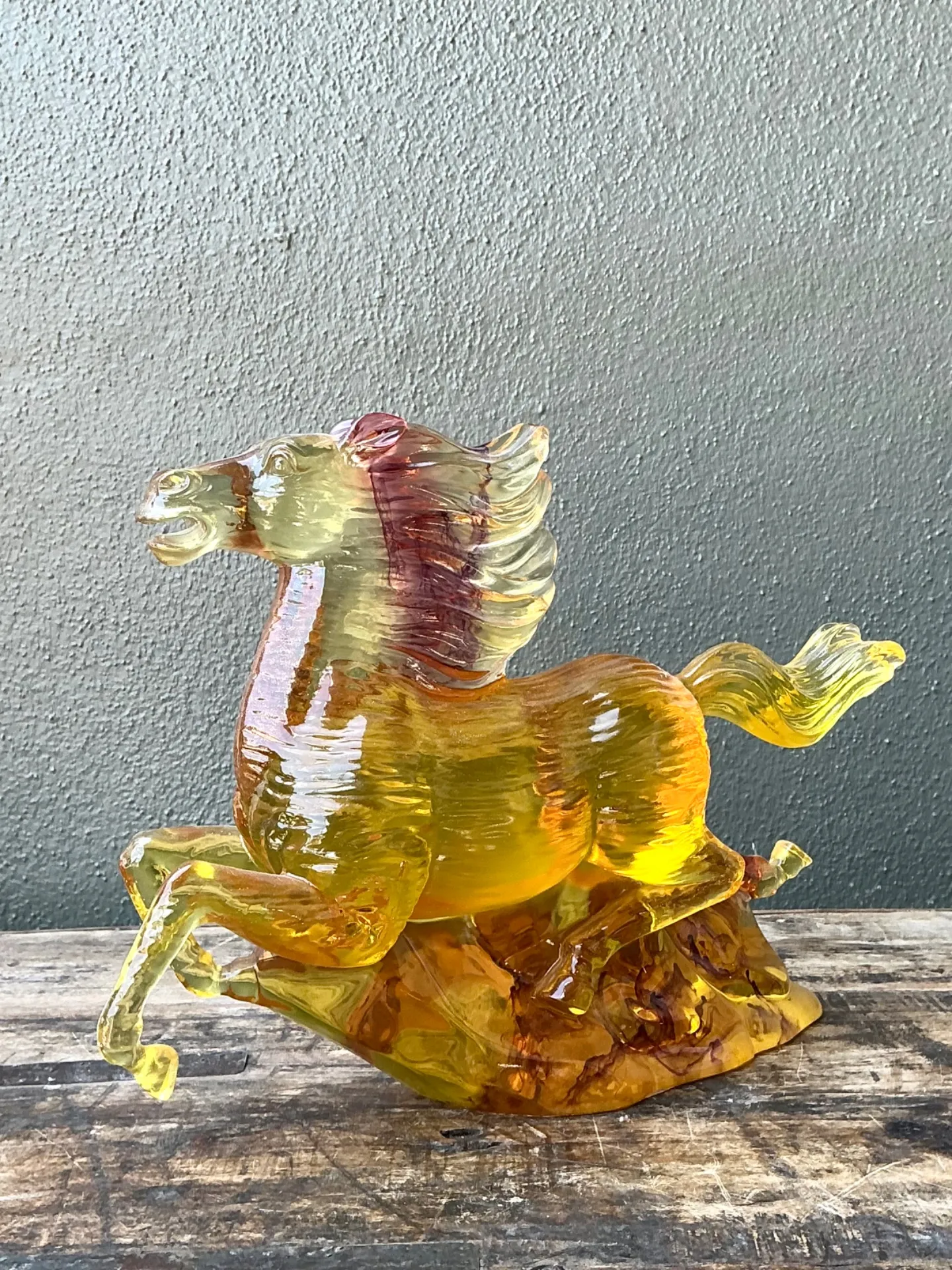 Vintage Amber Cast Lucite Running Horse Sculpture — additional photo 1