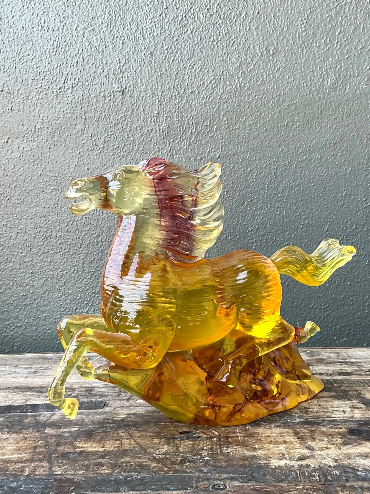 Vintage Amber Cast Lucite Running Horse Sculpture — additional photo 7