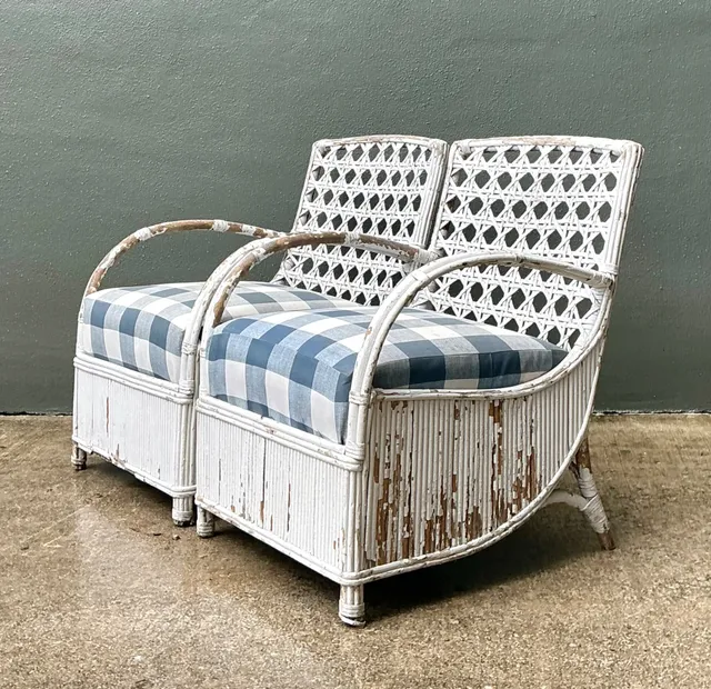 Vintage White Rattan Lounge Chairs - A Pair — additional photo 5