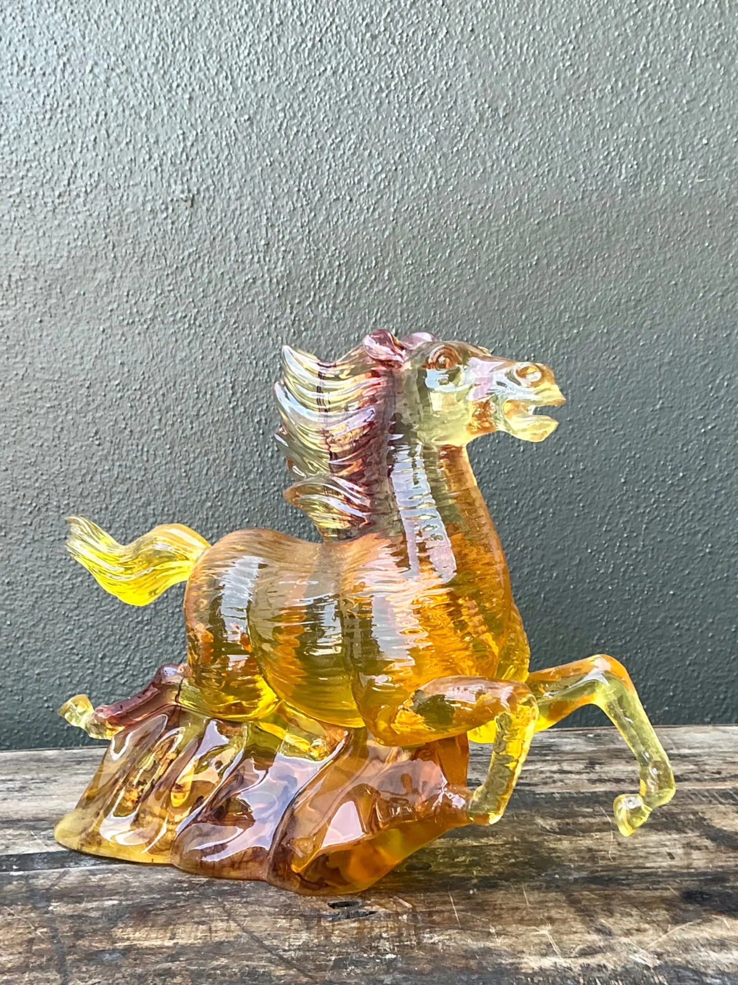 Vintage Amber Cast Lucite Running Horse Sculpture — additional photo 5
