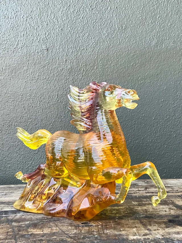 Vintage Amber Cast Lucite Running Horse Sculpture — additional photo 5