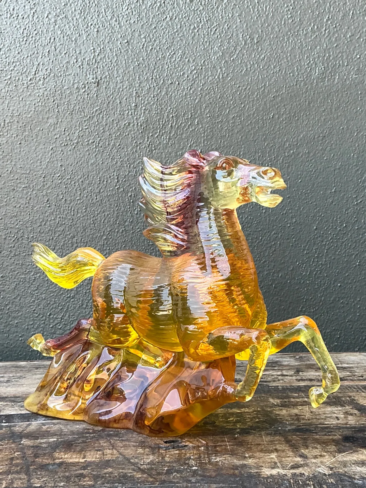 Vintage Amber Cast Lucite Running Horse Sculpture — additional photo 8