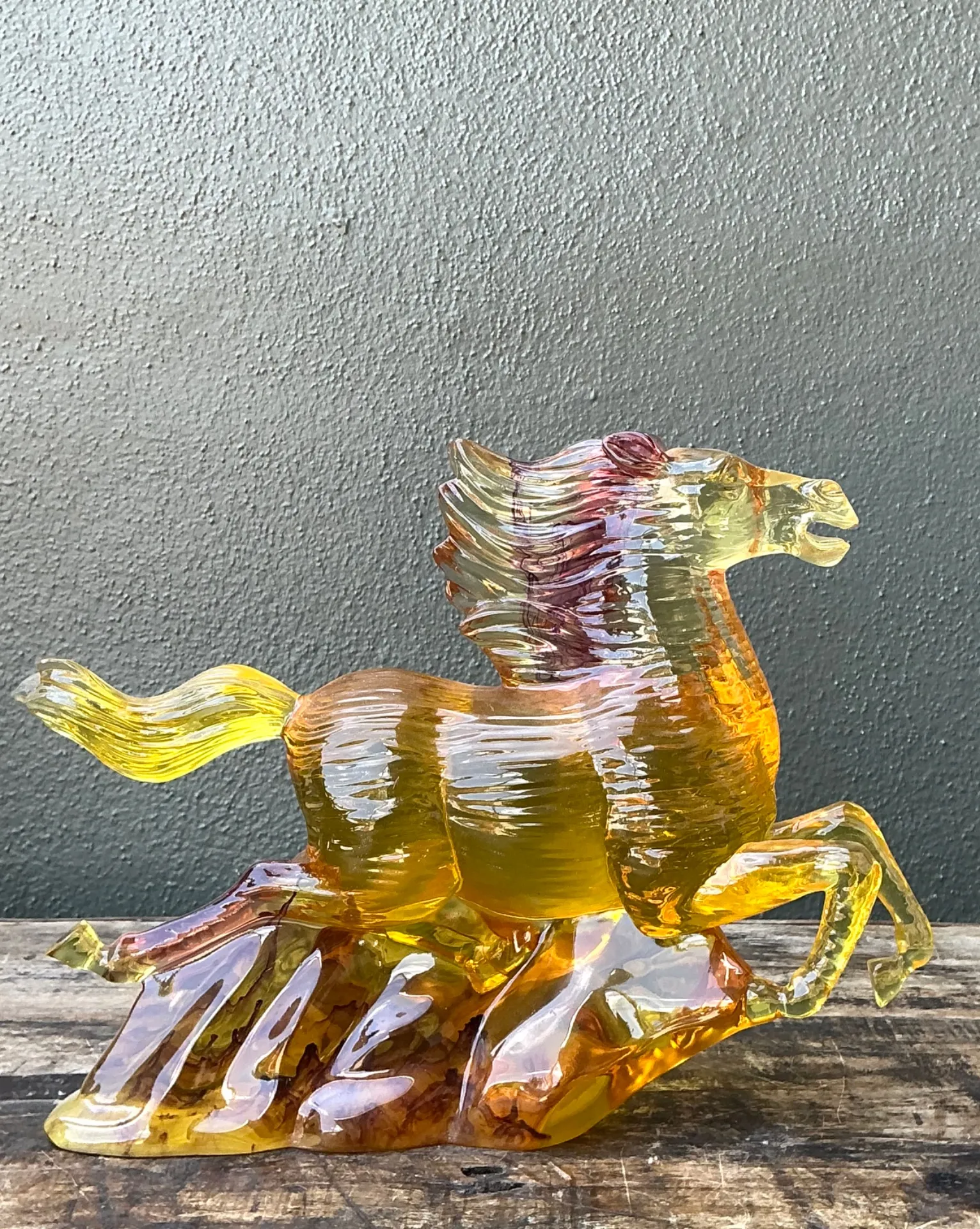 Vintage Amber Cast Lucite Running Horse Sculpture — additional photo 2