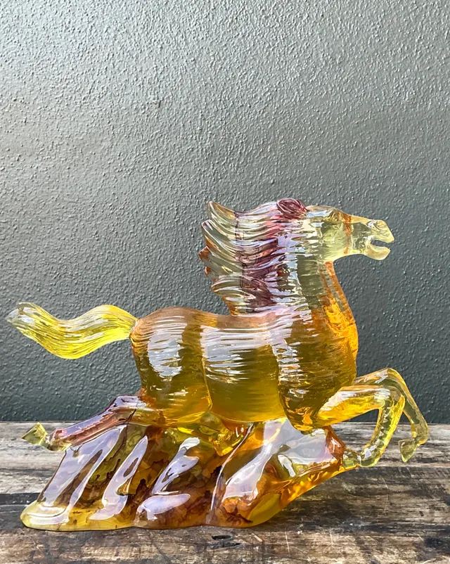 Vintage Amber Cast Lucite Running Horse Sculpture — additional photo 2