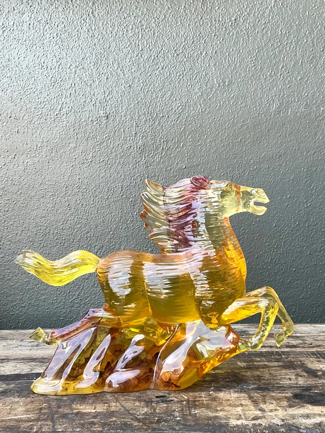 Vintage Amber Cast Lucite Running Horse Sculpture — additional photo 6