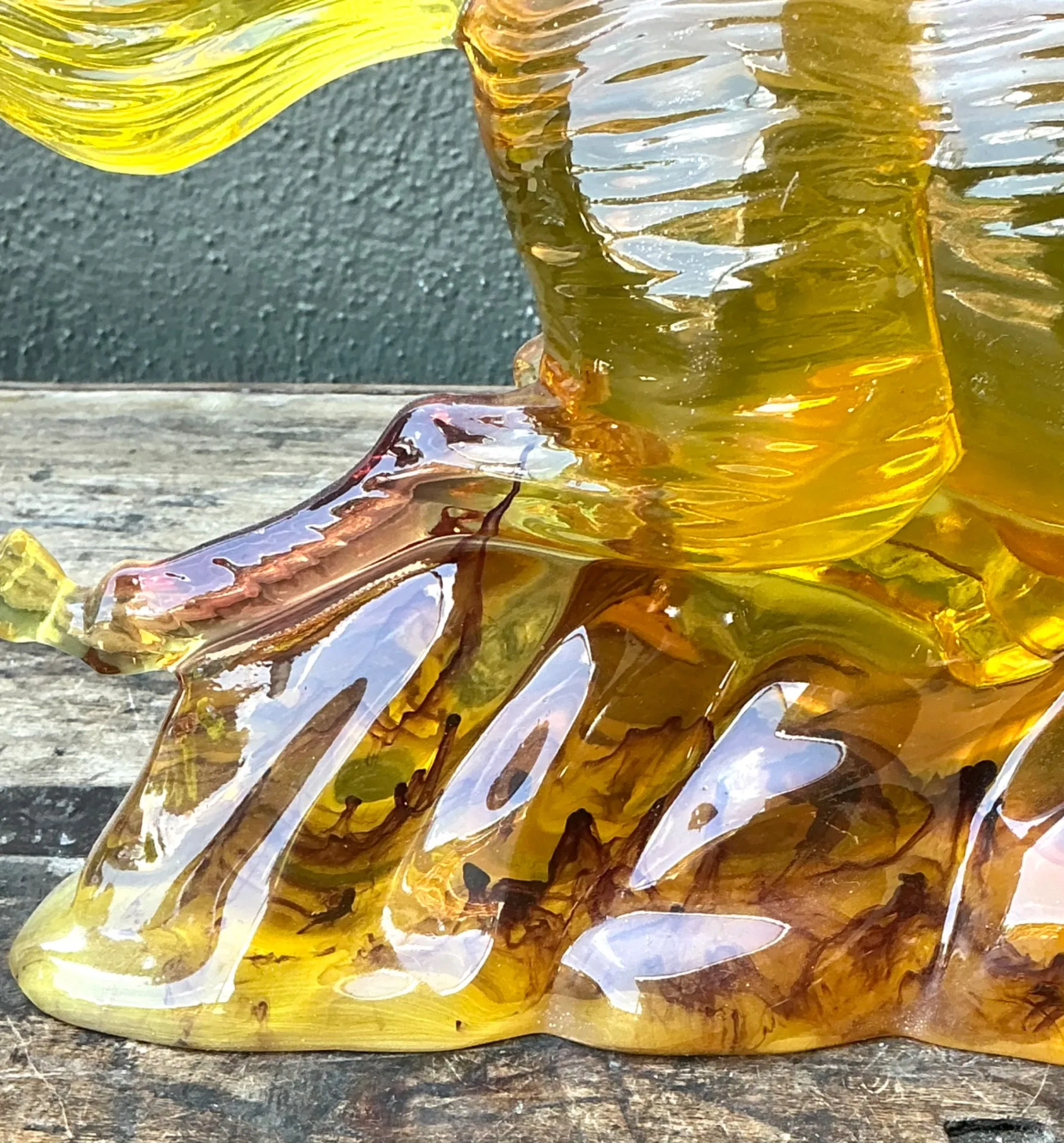 Vintage Amber Cast Lucite Running Horse Sculpture — additional photo 3