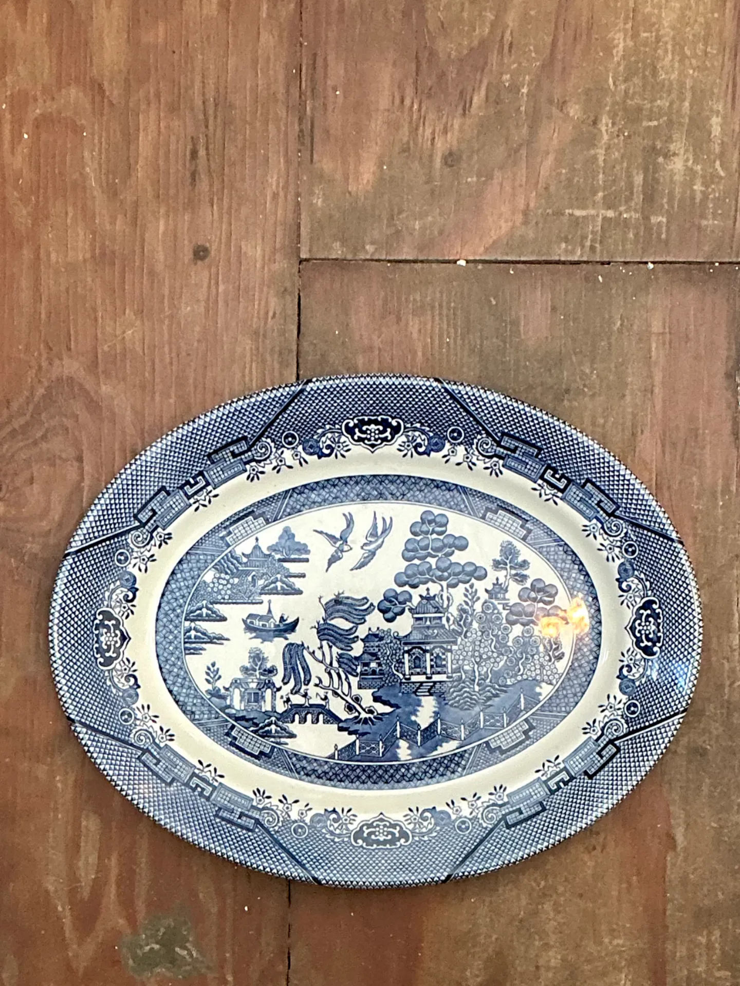 Vintage Chinese Blue Willow Ceramic Platter — additional photo 5