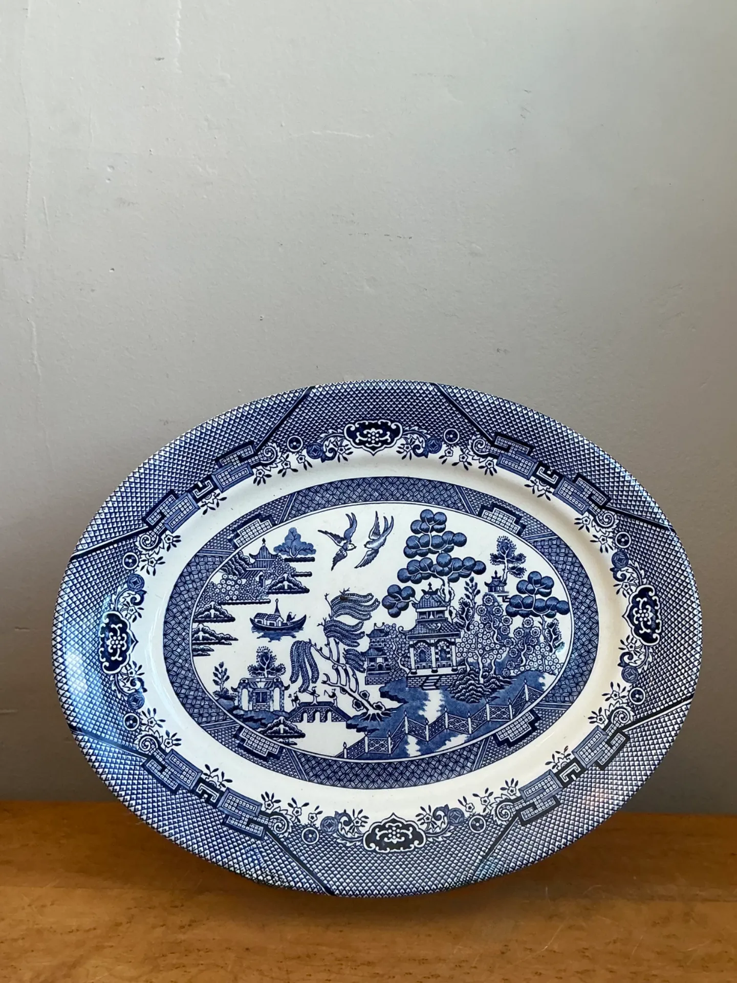 Vintage Chinese Blue Willow Ceramic Platter — additional photo 1